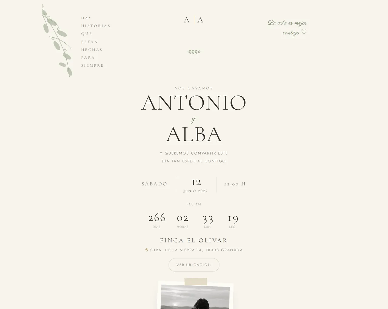 La web de la boda: los nombres de la pareja, la fecha, la hora y la finca.
